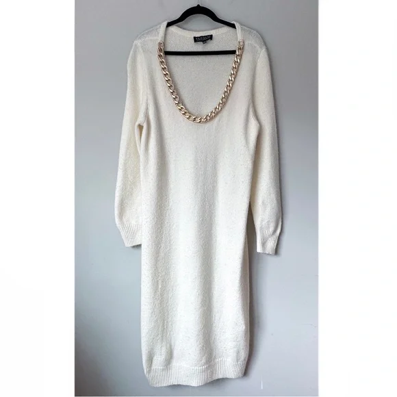 Eloquii Cream Sweater Dress with Gold Chain Trim - Picture 2 of 6